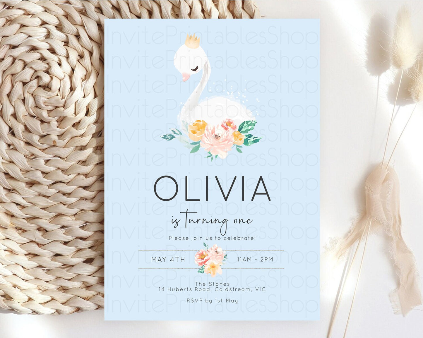 Swan Birthday Invitation Swan Princess Ballet Invitation Enchanted Forest Swan Lake Party Secret Garden Watercolour Pastel Floral D10903