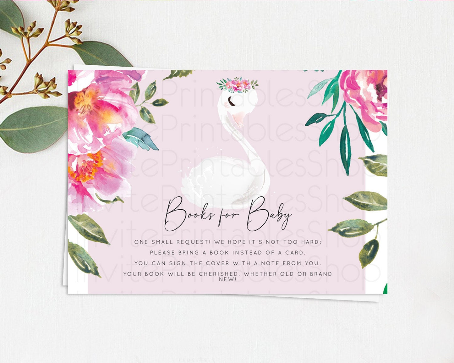 Swan Books For Baby Card Swan Princess Ballet Book Insert Enchanted Swan Lake Book Card Secret Garden Floral Book Poem Request D10757