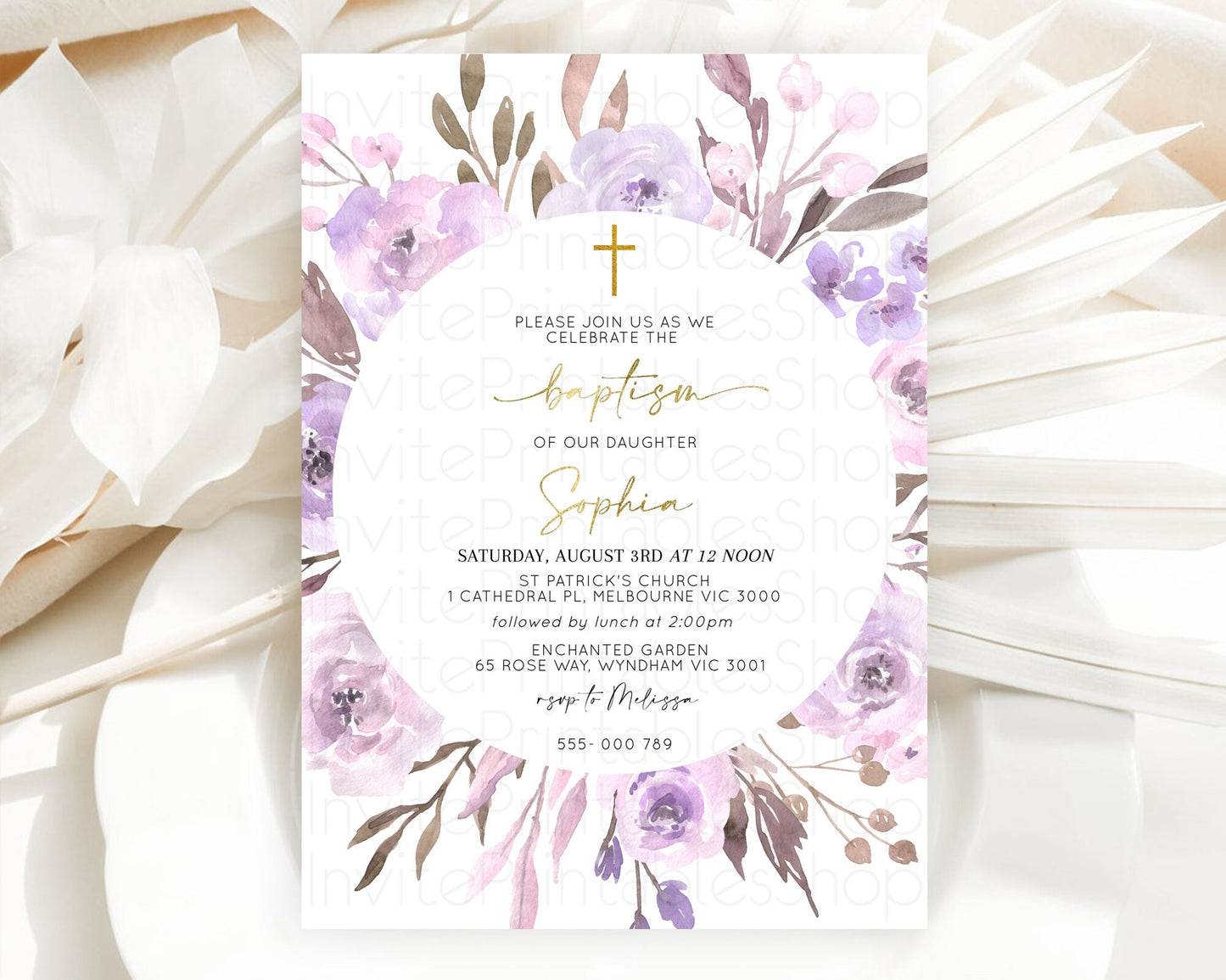 Editable Secret Garden Baptism Invitation Wildflower Baptism Birthday Invite