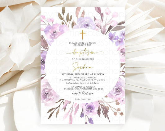 Editable Secret Garden Baptism Invitation Wildflower Baptism Birthday Invite