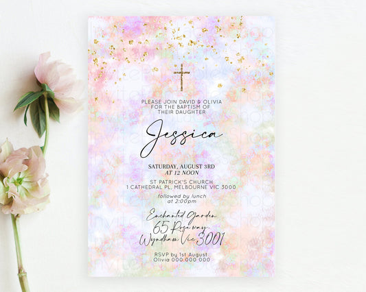 Editable Pastel Baptism Invitation Pastel Colors Watercolor Baptism 1st Birt