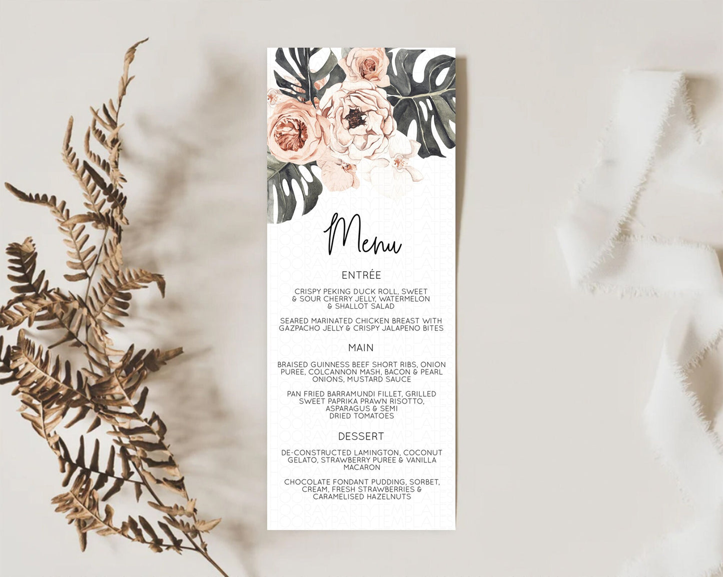 Secret Garden Menu Wildflower Menu Template Pastel Flower Garden Table Decor Boho Floral Dinner Dessert Floral Party Food Menu D11050