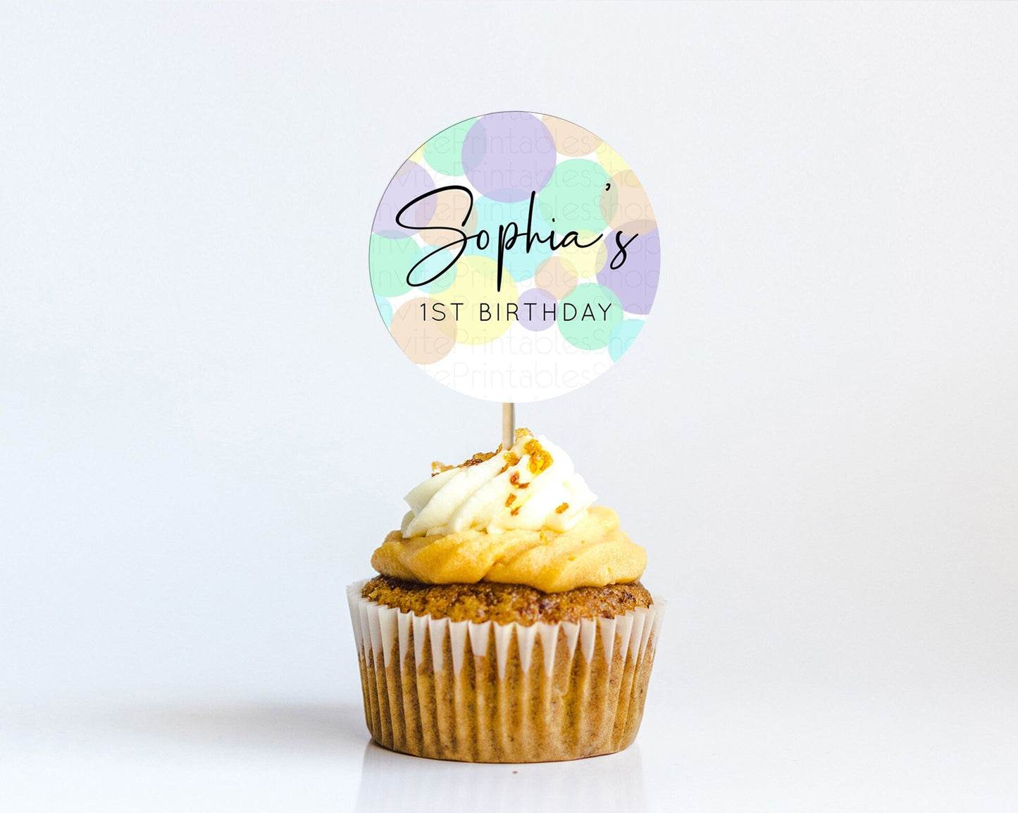Pastel Cupcake Toppers Pastel Confetti Cupcake Topper Bubbles Sprinkles Colorful Rainbow Confetti Cupcake First Birthday Party Decor D10414