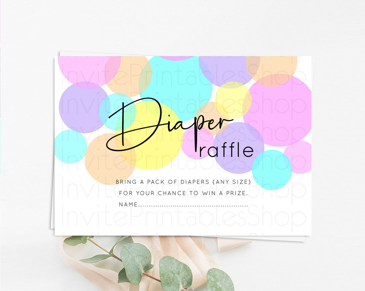 Rainbow Diaper Raffle Card Pastel Sprinkles Diaper Raffle Insert Rainbow Confetti Diaper Ticket Colorful Bubbles Pastel Raffle Game D10406