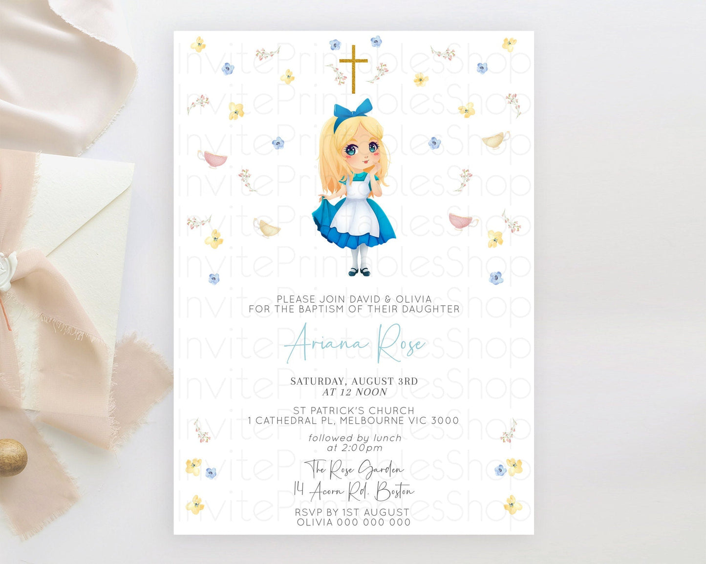 Princess Baptism Invitation Enchanted Castle Baptism 1st Birthday Invitation Royal Party Pastel Floral Secret Garden Christening D10886