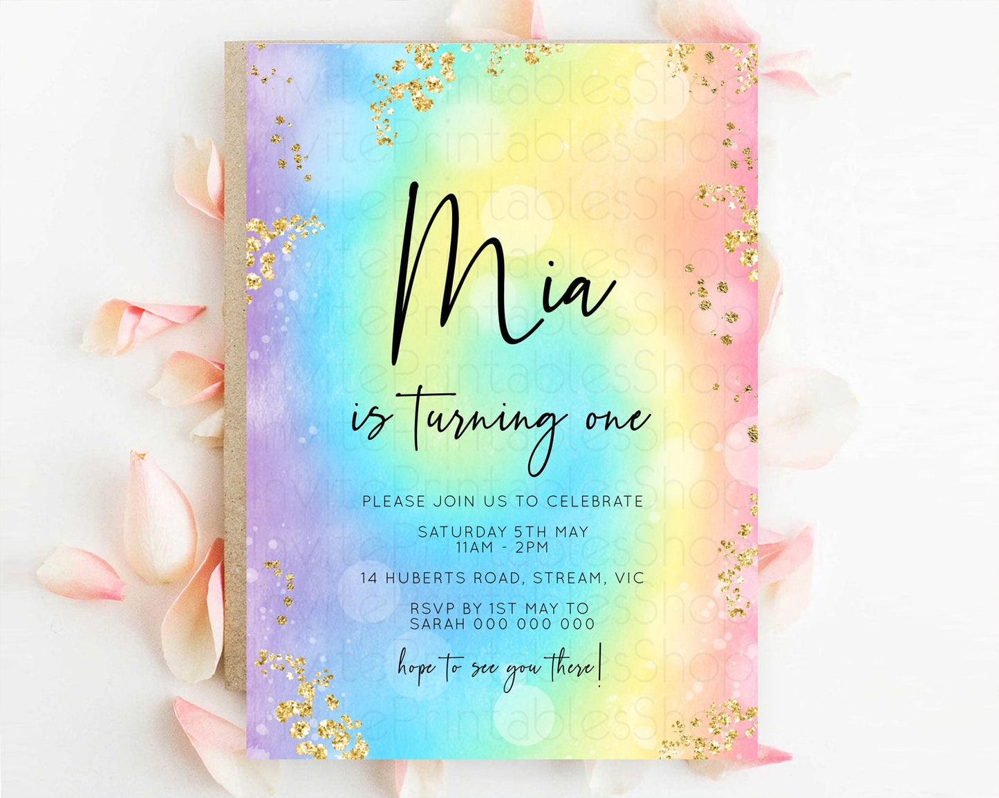 Tie Dye Invitation Rainbow Birthday Invitation Pastel Invitation Colorful Invitation Pastel Rainbow Party 3rd 2nd 1st First Birthday D10568