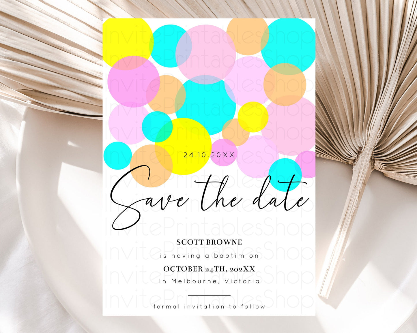 Pastel Confetti Save The Date Template Rainbow Colorful Sprinkles Party For 1st Birthday Baptism Baby Shower Wedding Bridal Shower D10896