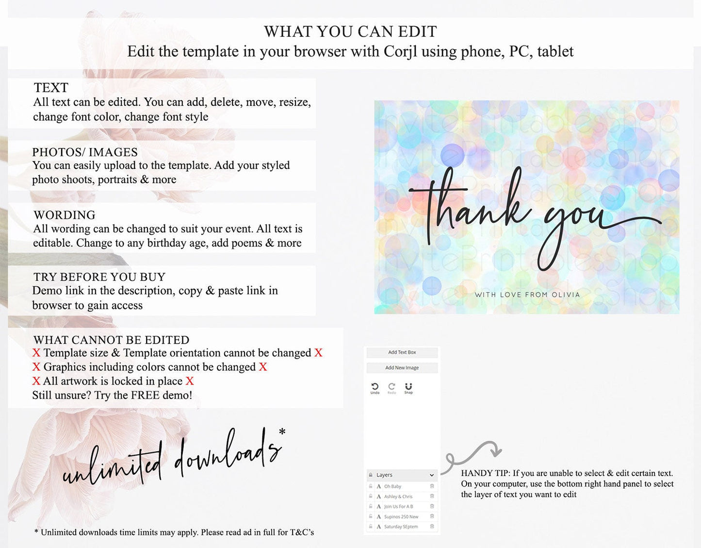 Pastel Thank You Bubbles Thank You Card Bubble Bath Birthday Thank You Card Rainbow Pastel Colorful Confetti Teacher Thank You Cards D10444