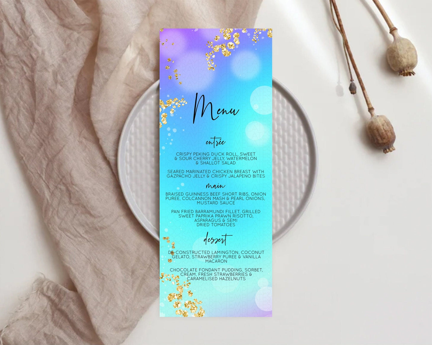 Mermaid Menu Mermaid Menu Template Rainbow Fish Under The Sea Colorful Pastel Table Decor Mermaid Dinner Dessert Party Food Menu D10573