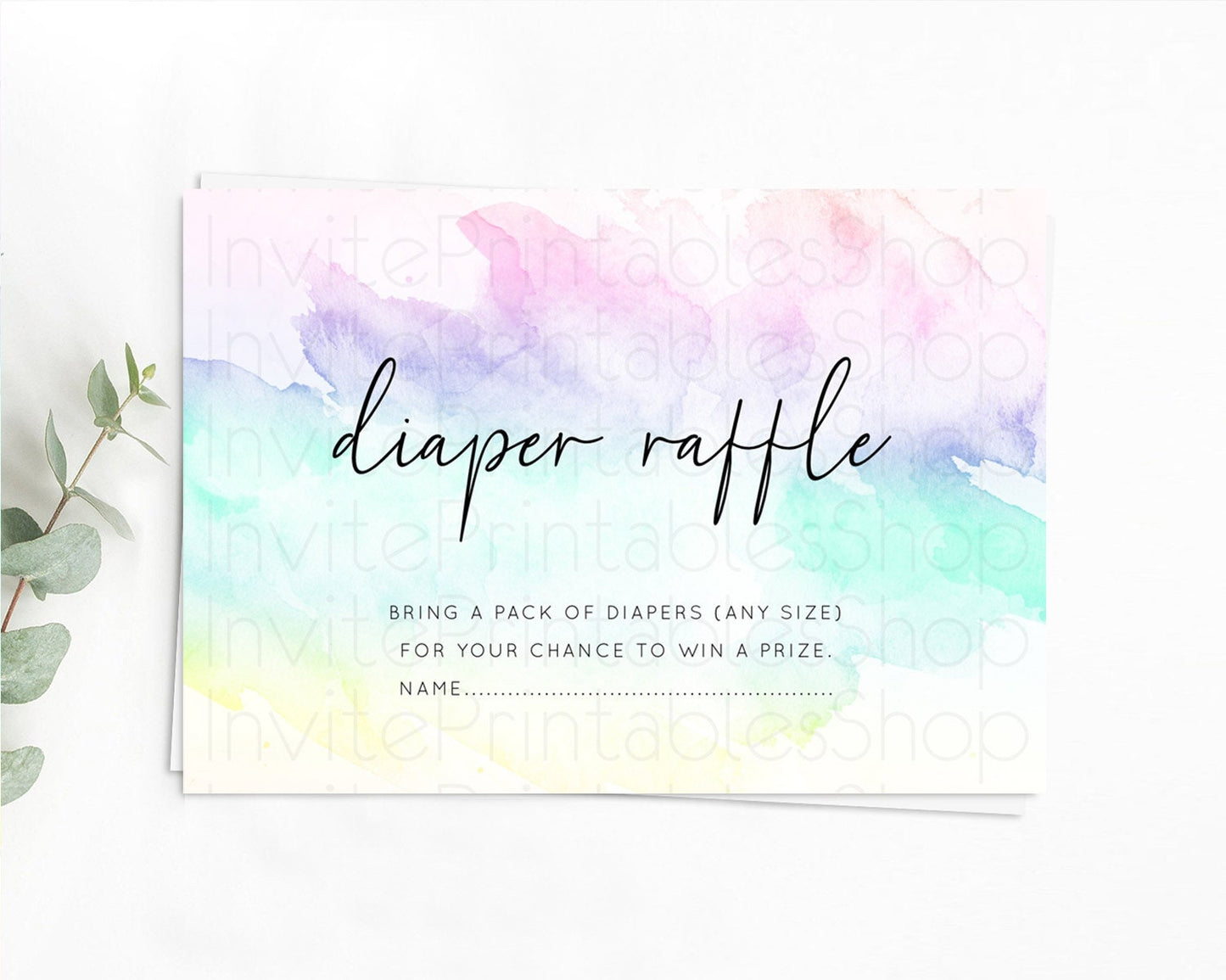 Pastel Diaper Raffle Card Pastel Rainbow Diaper Raffle Insert Colorful Ombre Watercolor Diaper Ticket Confetti Glitter Raffle Game D10231