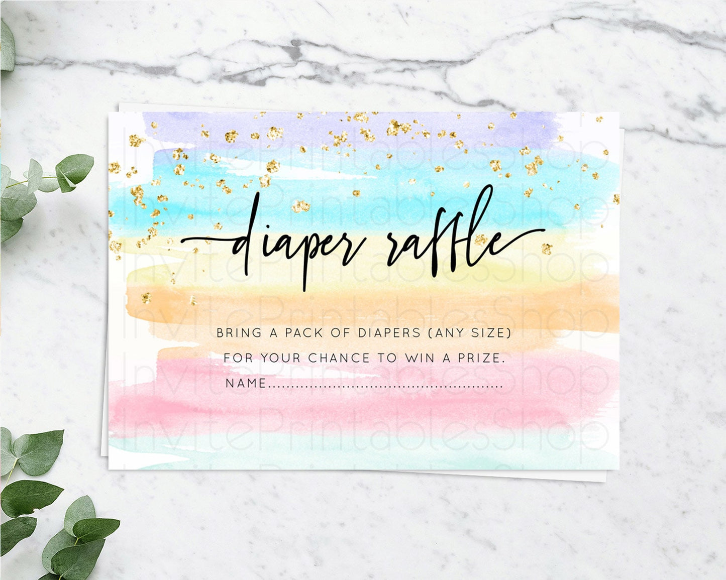 Pastel Diaper Raffle Card Pastel Rainbow Diaper Raffle Insert Colorful Ombre Watercolor Diaper Ticket Confetti Glitter Raffle Game D10505