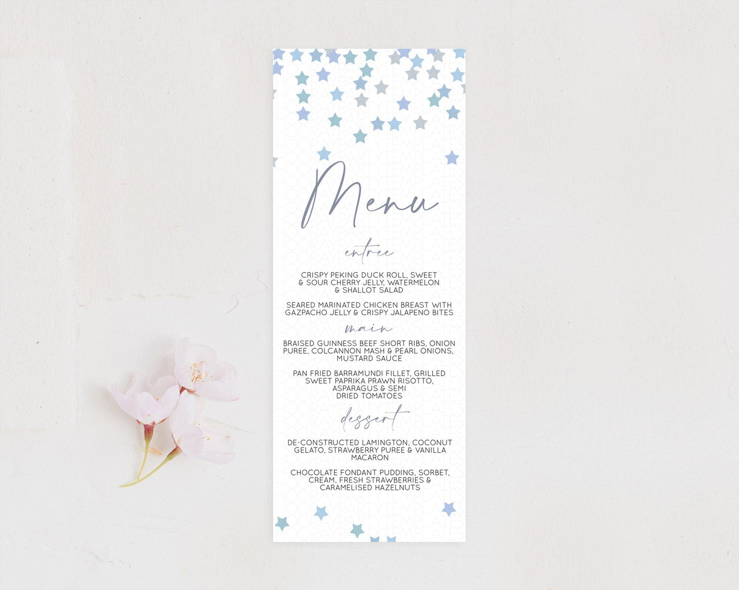 Star Menu Template Pastel Stars Menu Shooting Star Twinkle Little Star Decor Rainbow Colorful Confetti Dinner Dessert Food Menu D10341