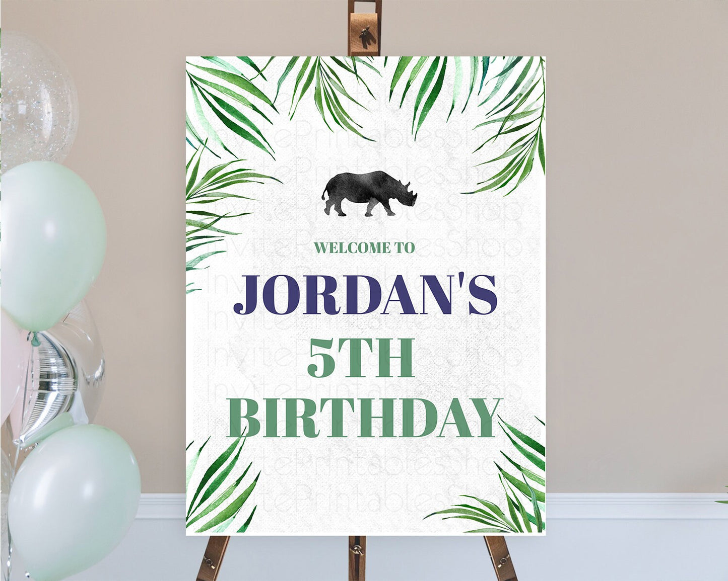 Rhino Welcome Sign Rhino Welcome Board Rhino Welcome Poster Dried Palm Fern Safari Party Decor Rhino First Birthday Welcome Sign D10843