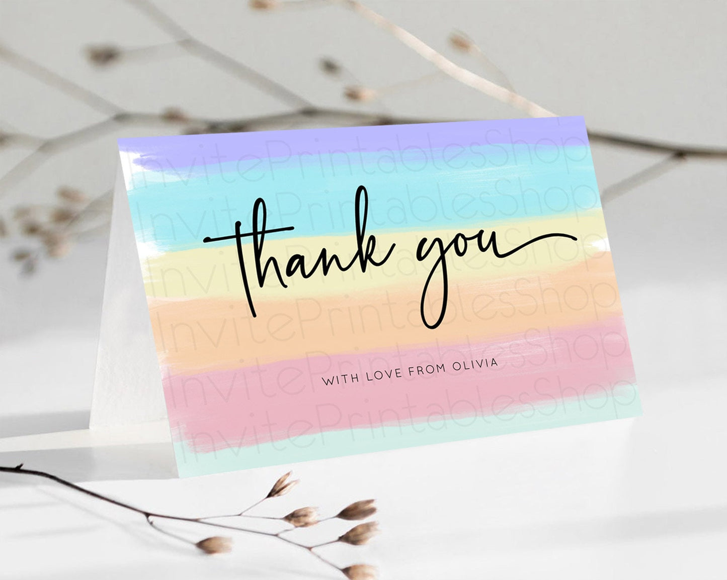 Pastel Thank You Rainbow Thank You Card Colorful Pastel Birthday Thank You Card Confetti Watercolor Pastel Teacher Thank You Cards D10510