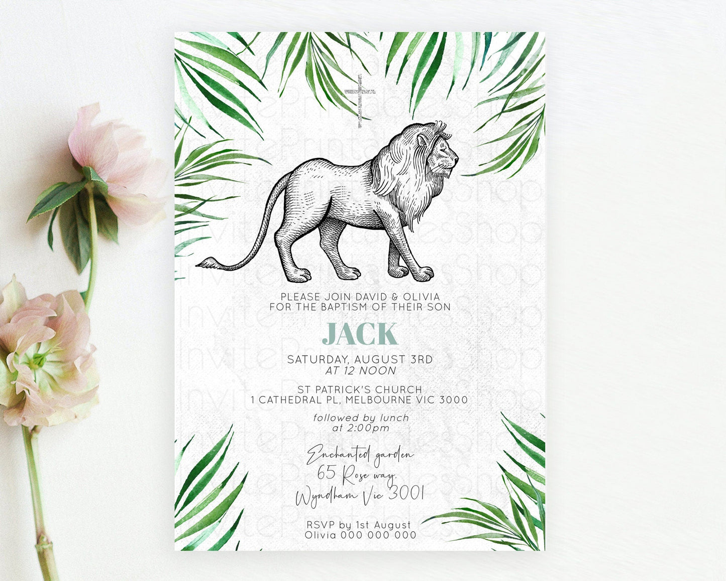Lion Baptism Invitation Lion Baptism 1st Birthday Invitation Modern Safari Adventure Lion Christening Invitation Holy Communion D10845