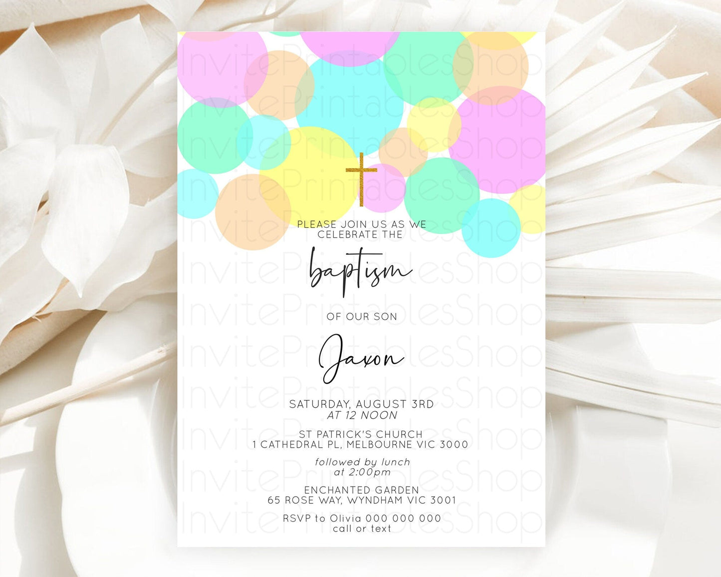 Pastel Baptism Invitation Pastel Confetti Baptism 1st Birthday Invitation Colorful Rainbow Confetti Bubbles Christening Invitation D10409