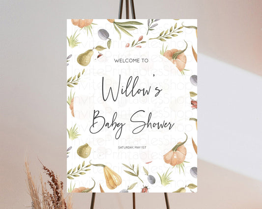Editable Pumpkin Baby Shower Welcome Board Pear Welcome Sign Ladybug Plum We