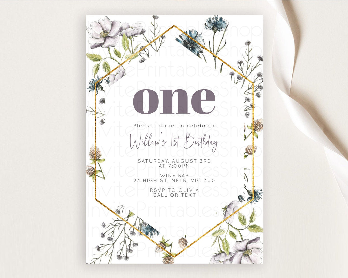 Secret Garden Invitation Wildflower Birthday Invitation Pastel Flowers Invite Enchanted Garden Boho Floral 3rd 2nd First Birthday D11002