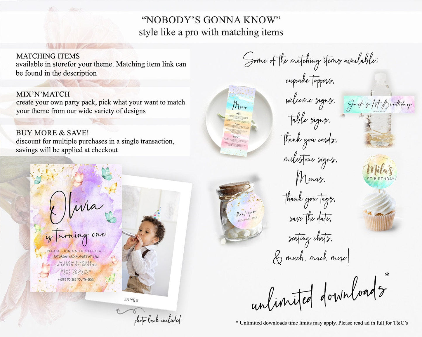 Pastel Butterfly Birthday Invitation Butterfly Birthday Invitation Whimsical Butterfly Enchanted Garden 1st 2nd Birthday Invitation D23206