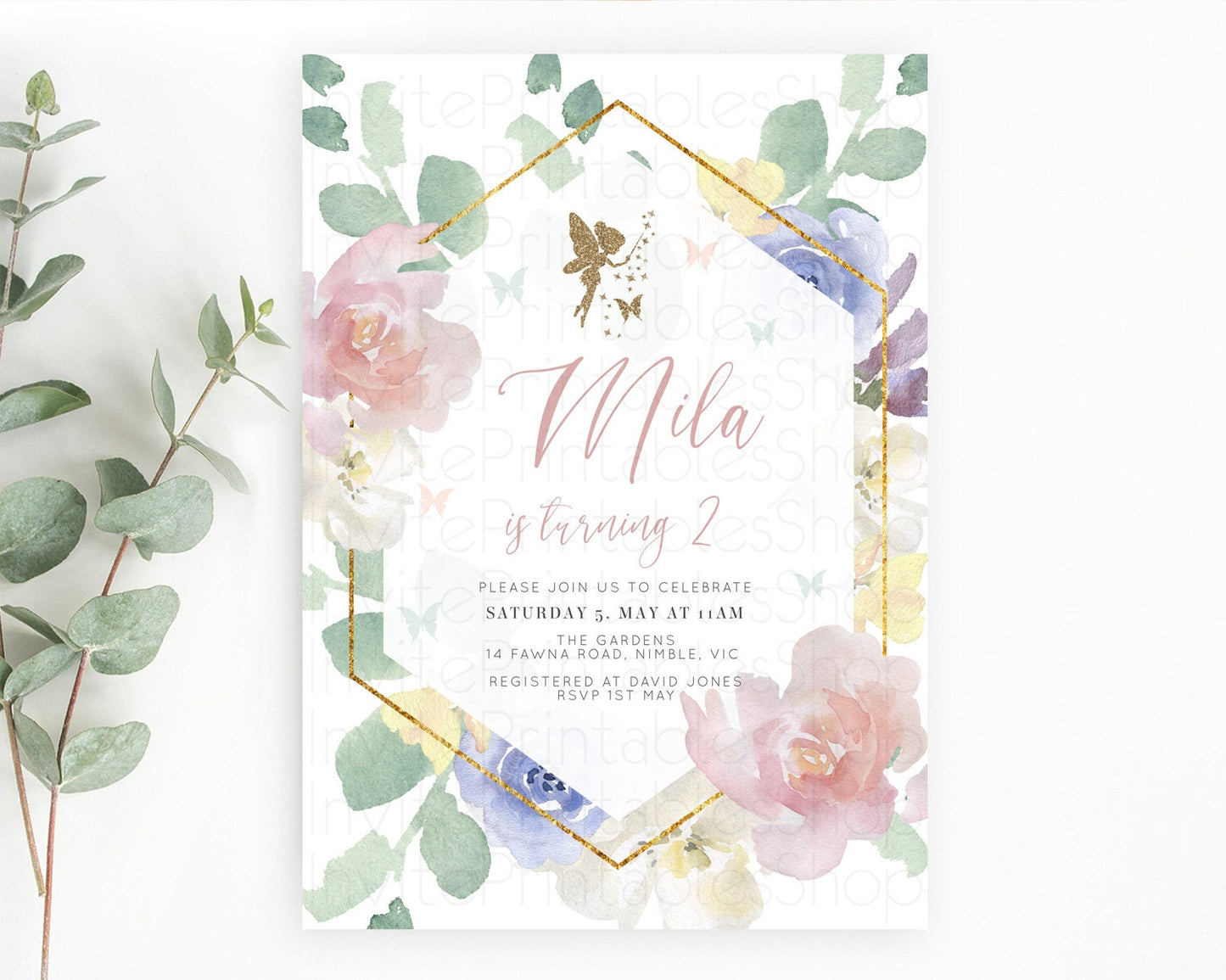 Fairy Birthday Invitation Fairy Invites Fairy Tea Party Fairy Garden Birthday Secret Garden Enchanted Garden Pastel Floral Butterfly D10294