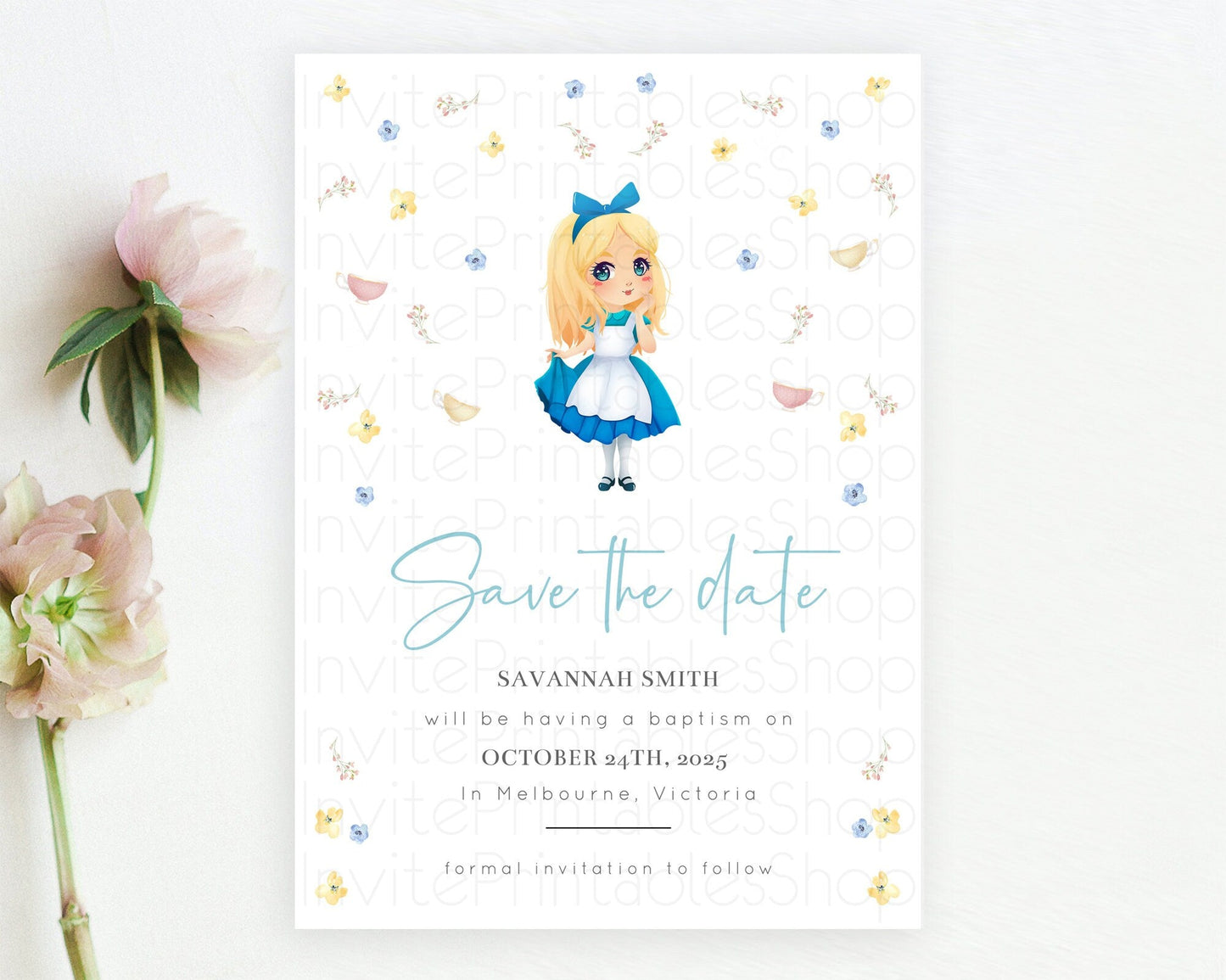 Princess Save The Date Template Secret Garden Enchanted Castle Pastel Floral Royal Party For 1st Birthday Baptism Baby Shower D10886