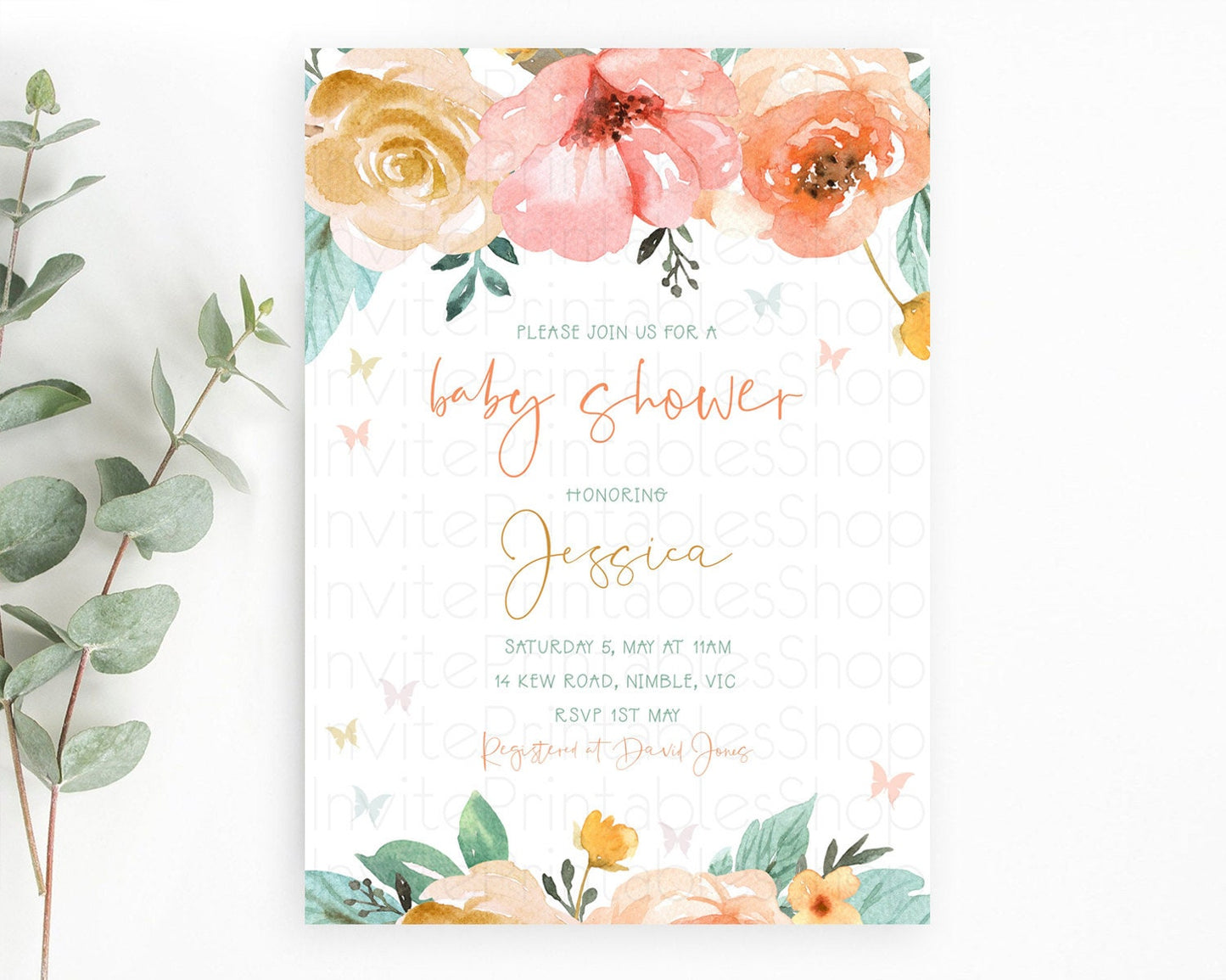 Wildflower Baby Shower Invitation Secret Garden Baby Shower Invitation Pastel Flowers Invite Enchanted Garden Shower Floral Theme D10347