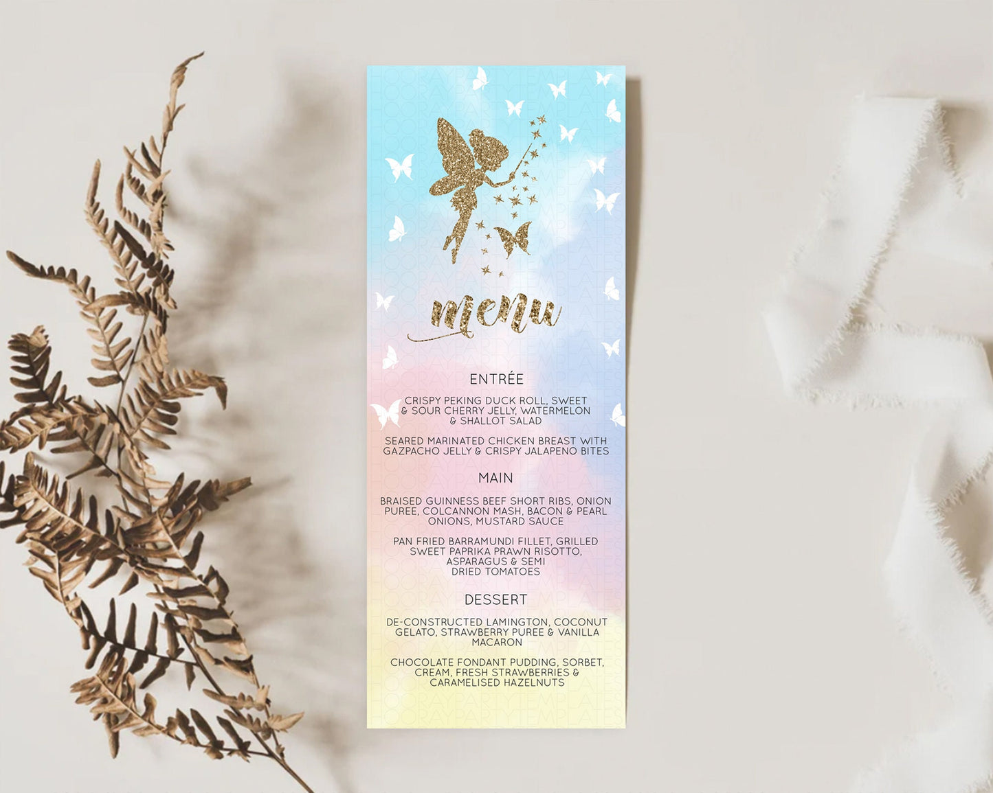 Fairy Menu Fairy Menu Template Enchanted Garden Pastel Floral Butterfly Table Décor Fairy Secret Garden Dinner Dessert Food Menu D10894