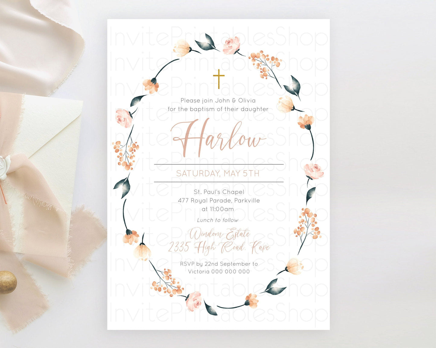Secret Garden Baptism Invitation Wildflower Baptism Birthday Invite Pastel Flowers Christening Invite Enchanted Garden Boho Floral D10240