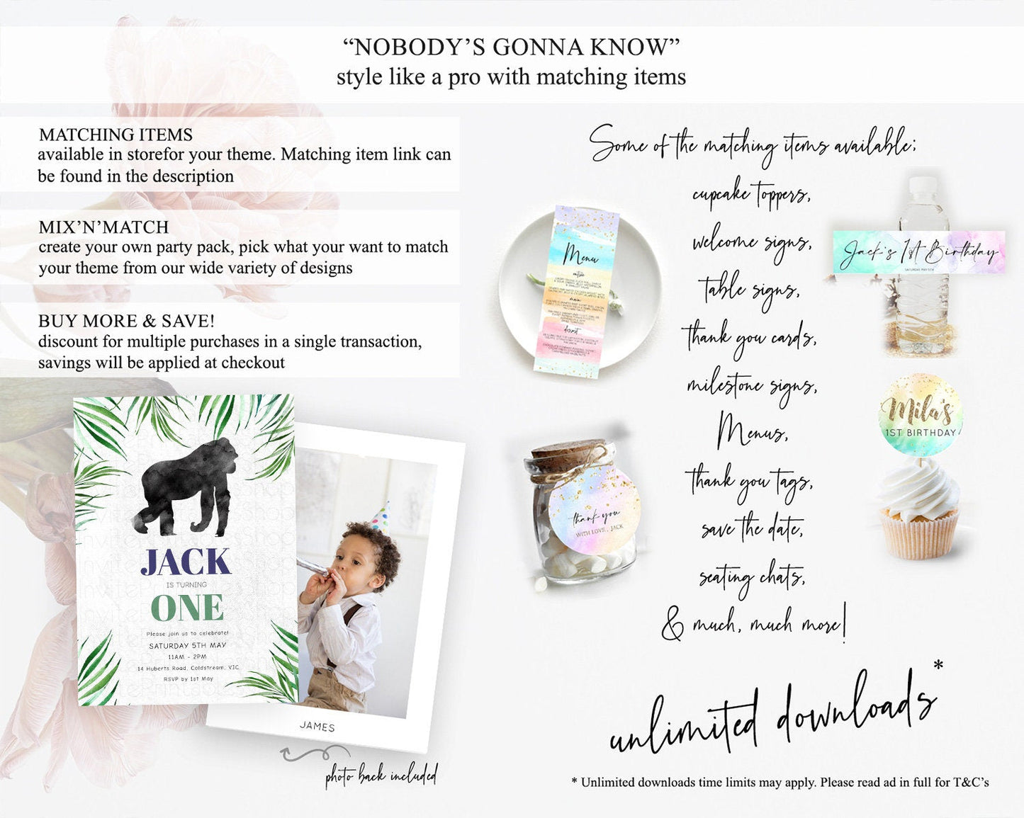 Gorilla Birthday Invitation Gorilla Invitation Gorilla Birthday Jungle Gorilla Party Jungle Adventure Zoo Party Animals Two Wild ONE D10840