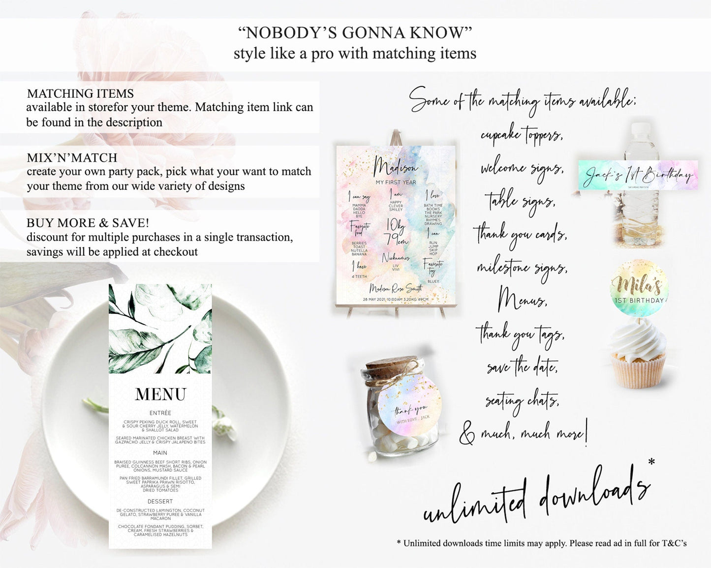 Tropical Menu Template Tropical Menu Palm Leaf Fern Table Decor Frangipani Floral White Orchid Dinner Dessert Menu Party Food Menu D11063