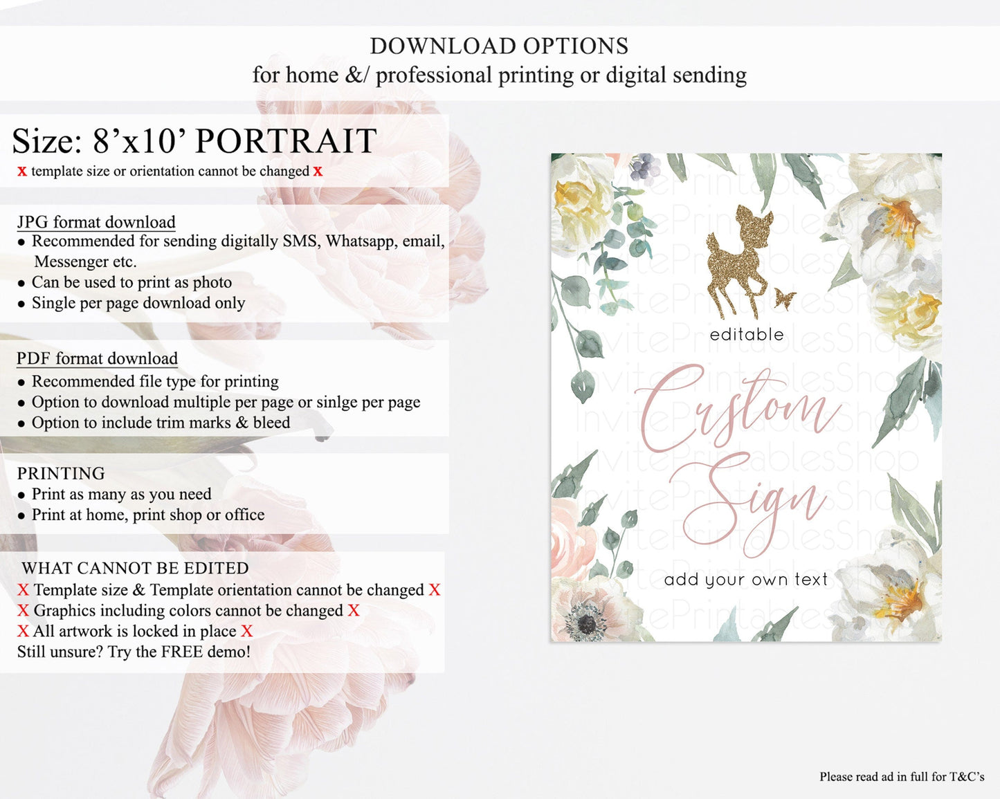 Fawn Deer Sign Pastel Floral Deer Table Sign Decor Enchanted Forest Butterfly Party 1st Birthday Baptism Baby Shower Bridal Shower D10120