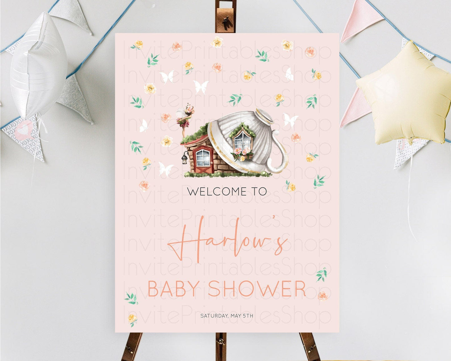 Fairy Baby Shower Welcome Sign Fairy Welcome Board Enchanted Garden Pastel Floral Butterfly Decor Secret Garden Fairy Welcome Sign D10384