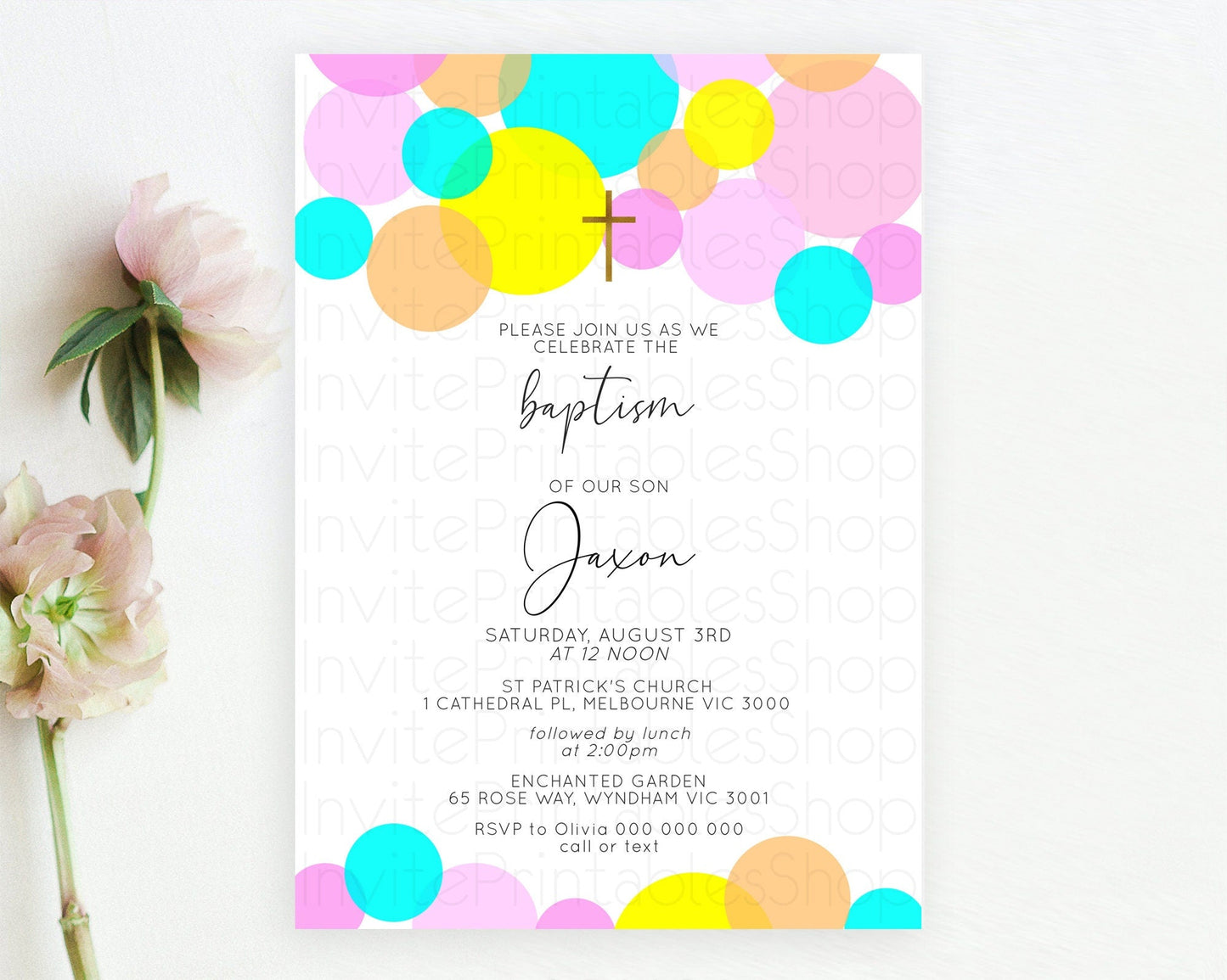 Pastel Baptism Invitation Pastel Confetti Baptism 1st Birthday Invitation Colorful Rainbow Confetti Bubbles Christening Invitation D10896