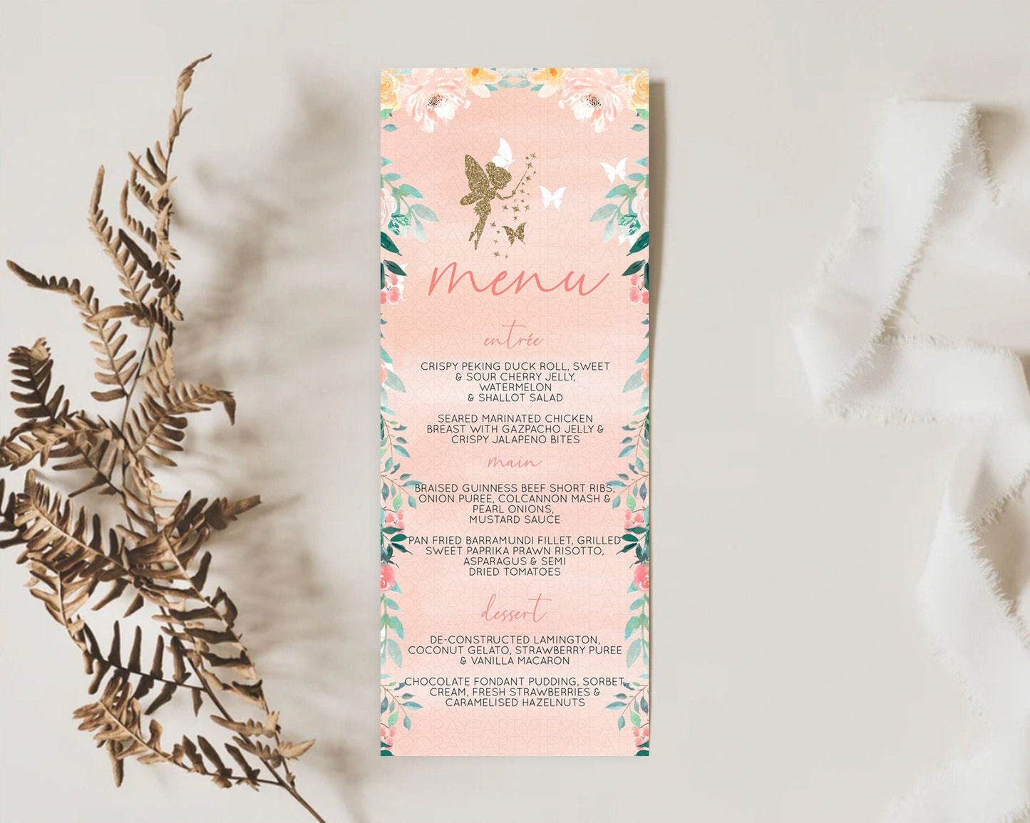 Fairy Menu Fairy Menu Template Enchanted Garden Pastel Floral Butterfly Table Decor Fairy Secret Garden Dinner Dessert Food Menu D10792