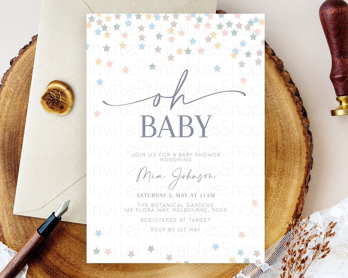 Twinkle Star Baby Shower Invitation Pastel Twinkle Star Invitation Rainbow Pastel Colorful Confetti Twinkle Little Star Baby Shower D10795