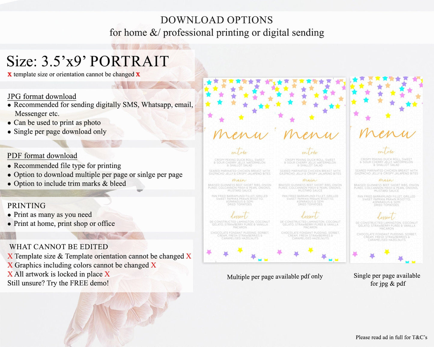 Star Menu Template Pastel Stars Menu Shooting Star Twinkle Little Star Decor Rainbow Colorful Confetti Dinner Dessert Food Menu D10397