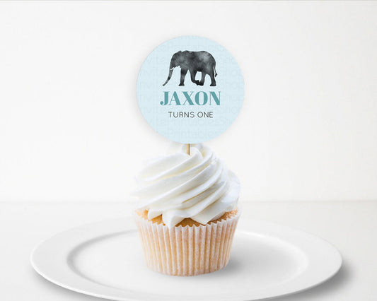 Elephant Cupcake Toppers Elephant Cupcake Elephant Party Safari Adventure Elephant Cupcake Topper Elephant Décor Zoo Fern Palm Leaf D10802