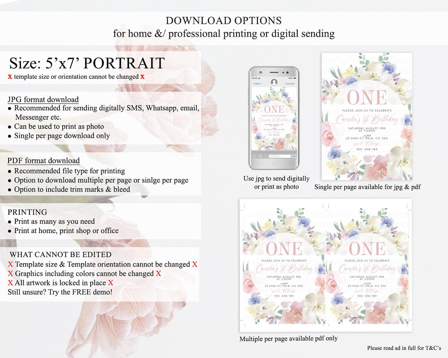 Secret Garden Invitation Wildflower Birthday Invitation Pastel Flowers Invite Enchanted Garden Boho Floral 3rd 2nd First Birthday D10841