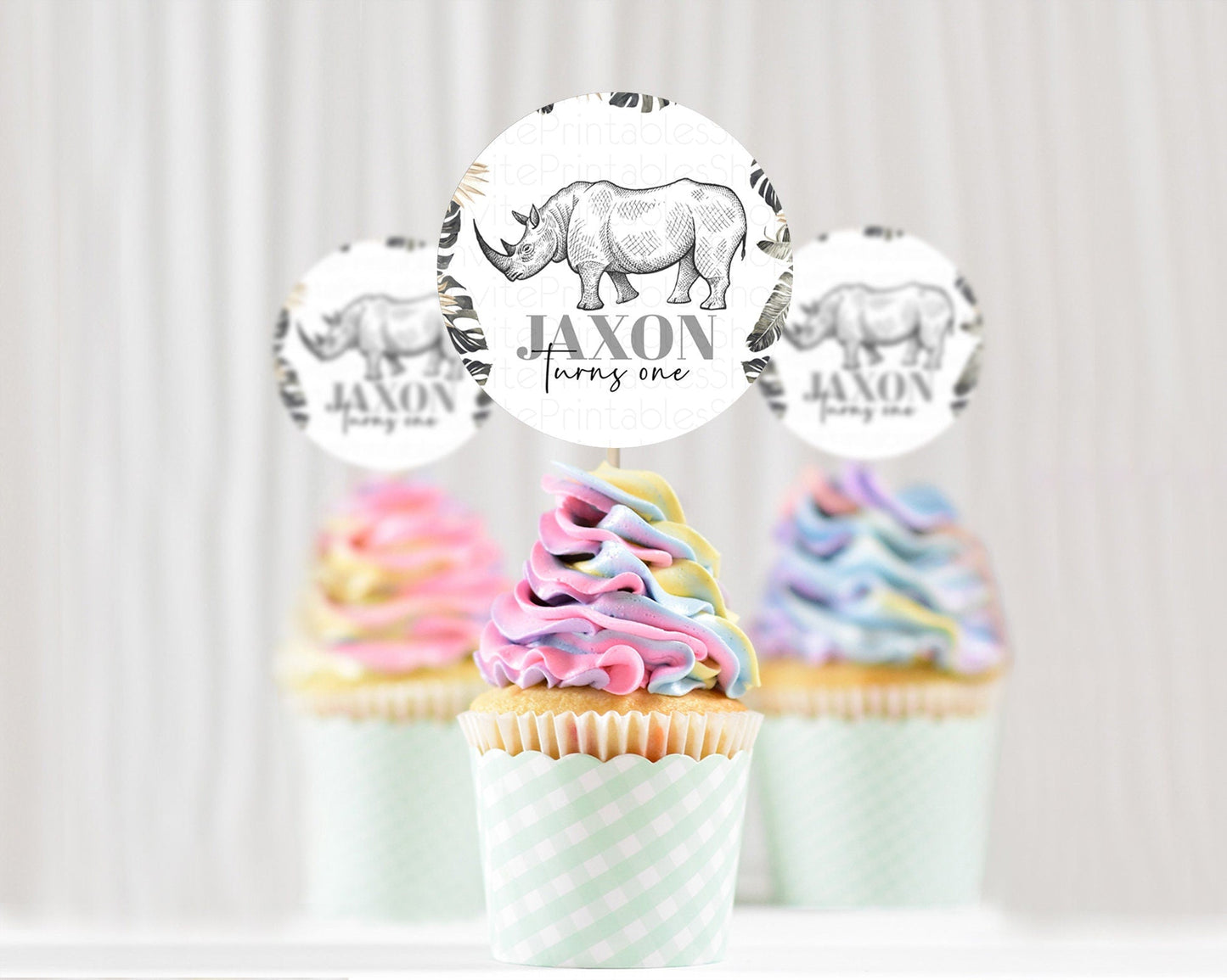 Rhino Cupcake Toppers Rhino Cupcake Rhino Take A Cupcake Toppers Rhino Safari Adventure Decor Zoo Party Rhino Palm Leaf Decor D10826