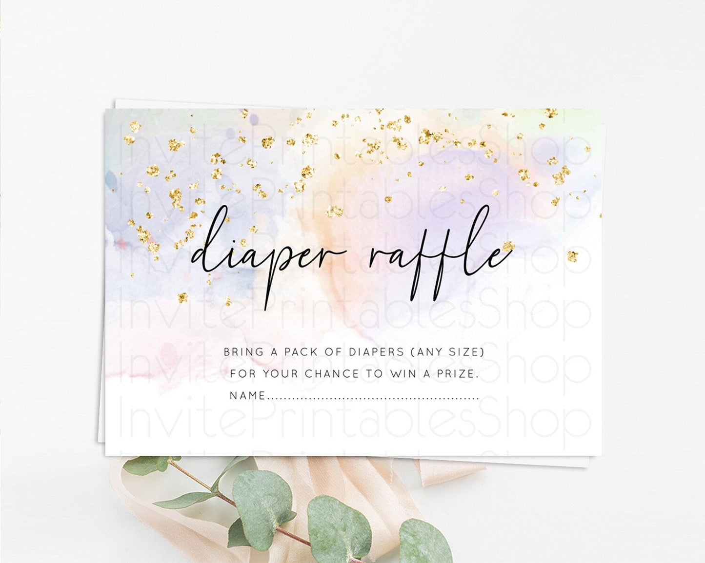 Pastel Diaper Raffle Card Pastel Rainbow Diaper Raffle Insert Colorful Ombre Watercolor Diaper Ticket Confetti Glitter Raffle Game D10769