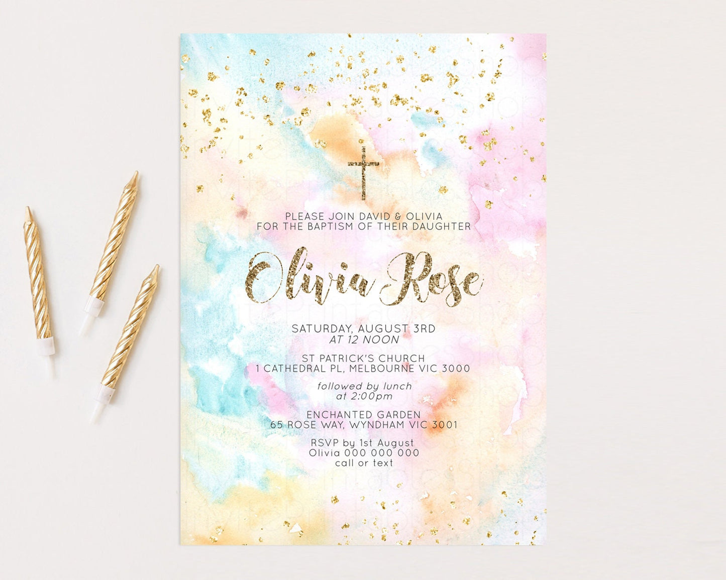 Editable Rainbow Baptism invitation Pastel Rainbow Christening Invite Ombre