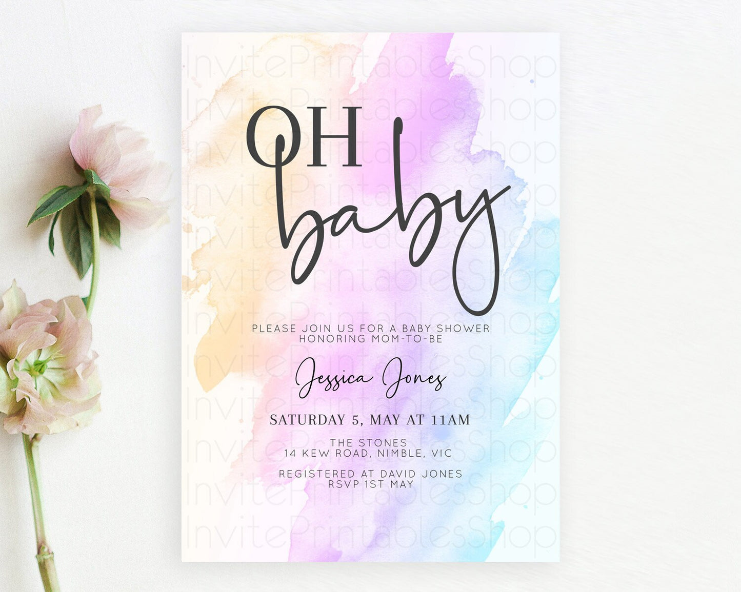 Editable Pastel Baby Shower Invitation Rainbow Baby Shower Invitation Colorf