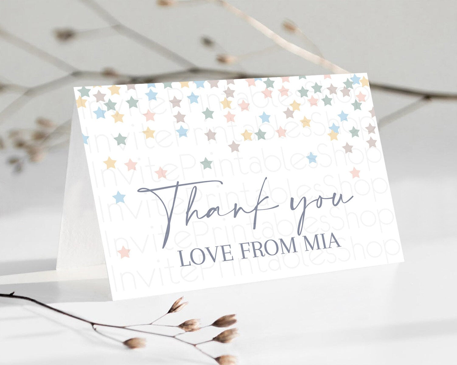 Editable Star Thank You Card Pastel Stars Thank You Shooting Star Rainbow Co