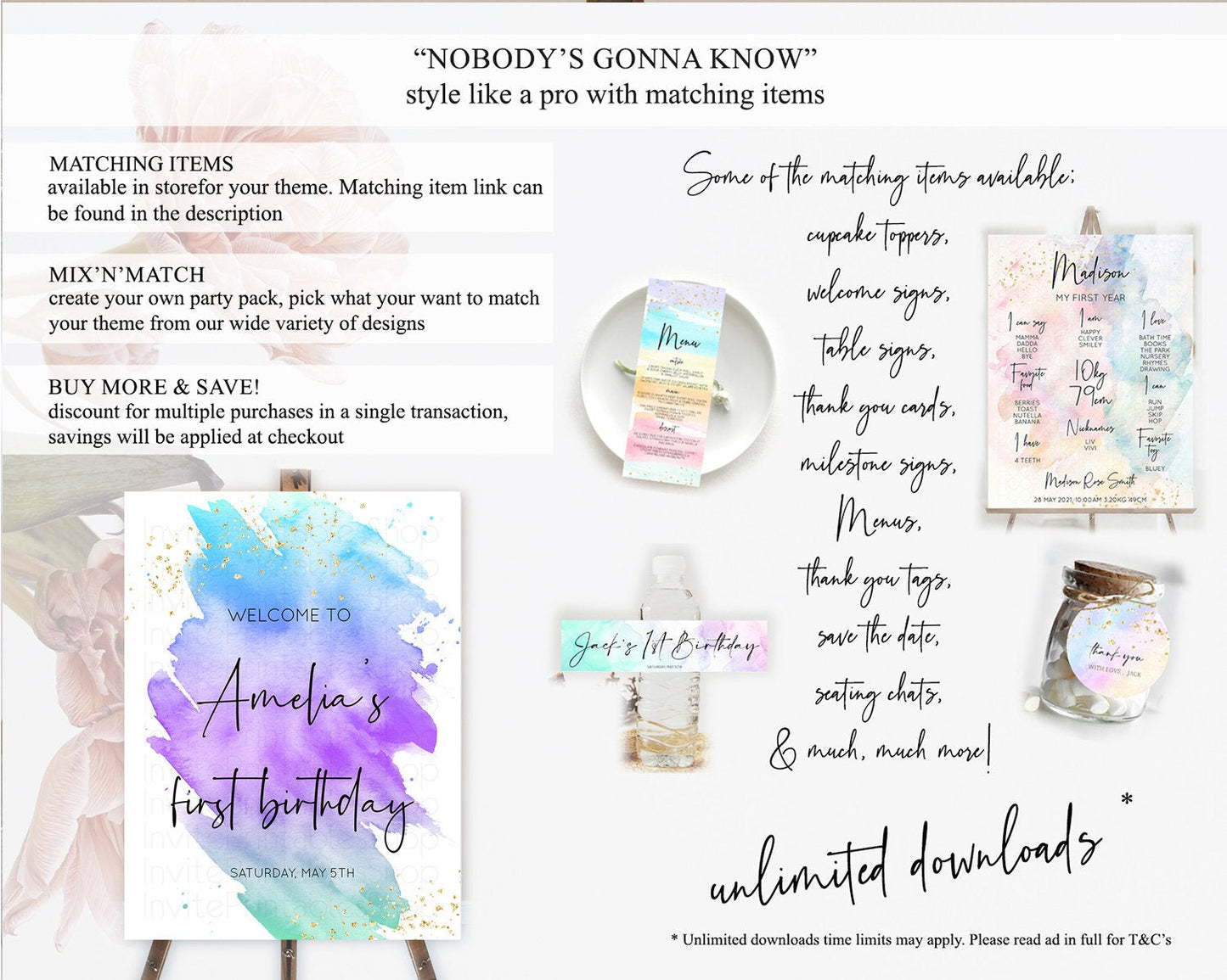 Pastel Welcome Sign Pastel Rainbow Welcome Sign Colorful Rainbow Confetti Watercolor Glitter Pastel First Birthday Welcome Sign D10491