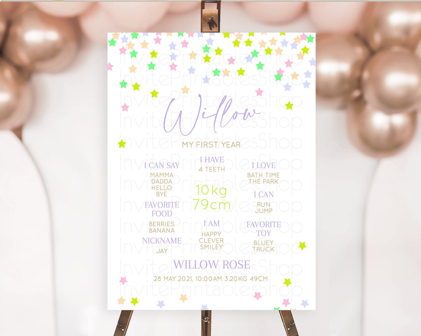 Star First Birthday Milestone Poster Pastel Stars Milestone Shooting Star Rainbow Colorful Confetti Twinkle Little Star 1st Birthday D10396