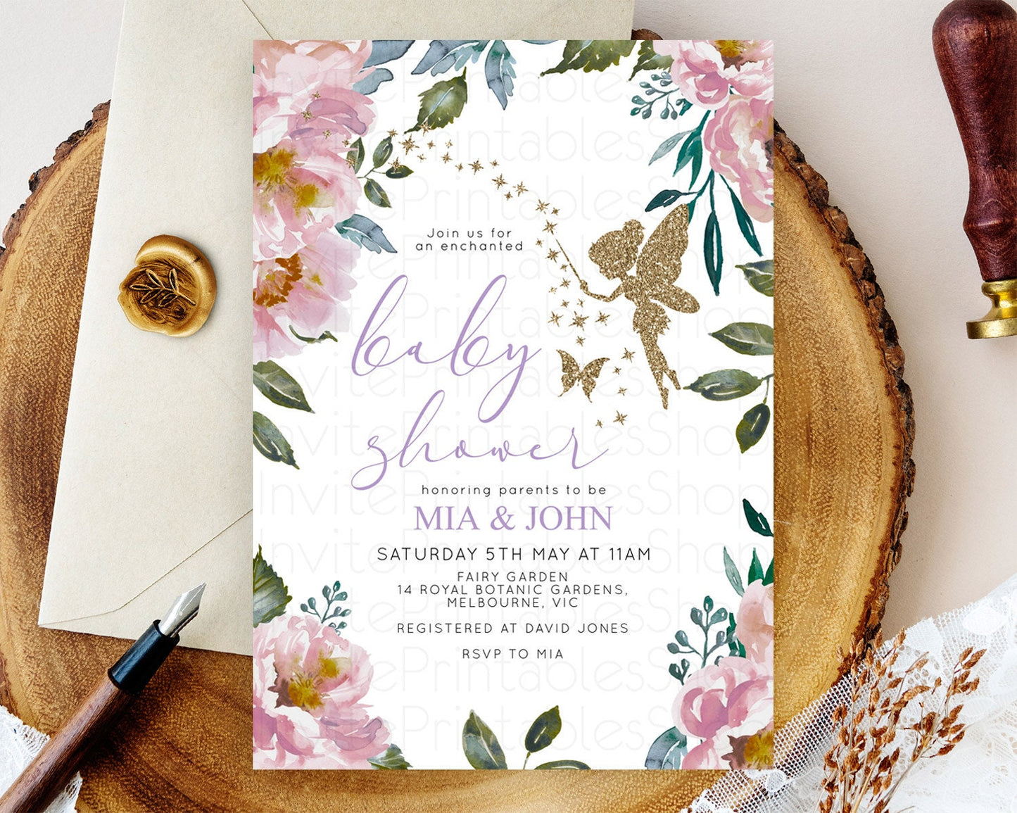 Fairy Baby Shower Invitation Pastel Fairy Invites Fairy Tea Party Fairy Garden Theme Secret Garden Enchanted Garden Floral Butterfly D10727