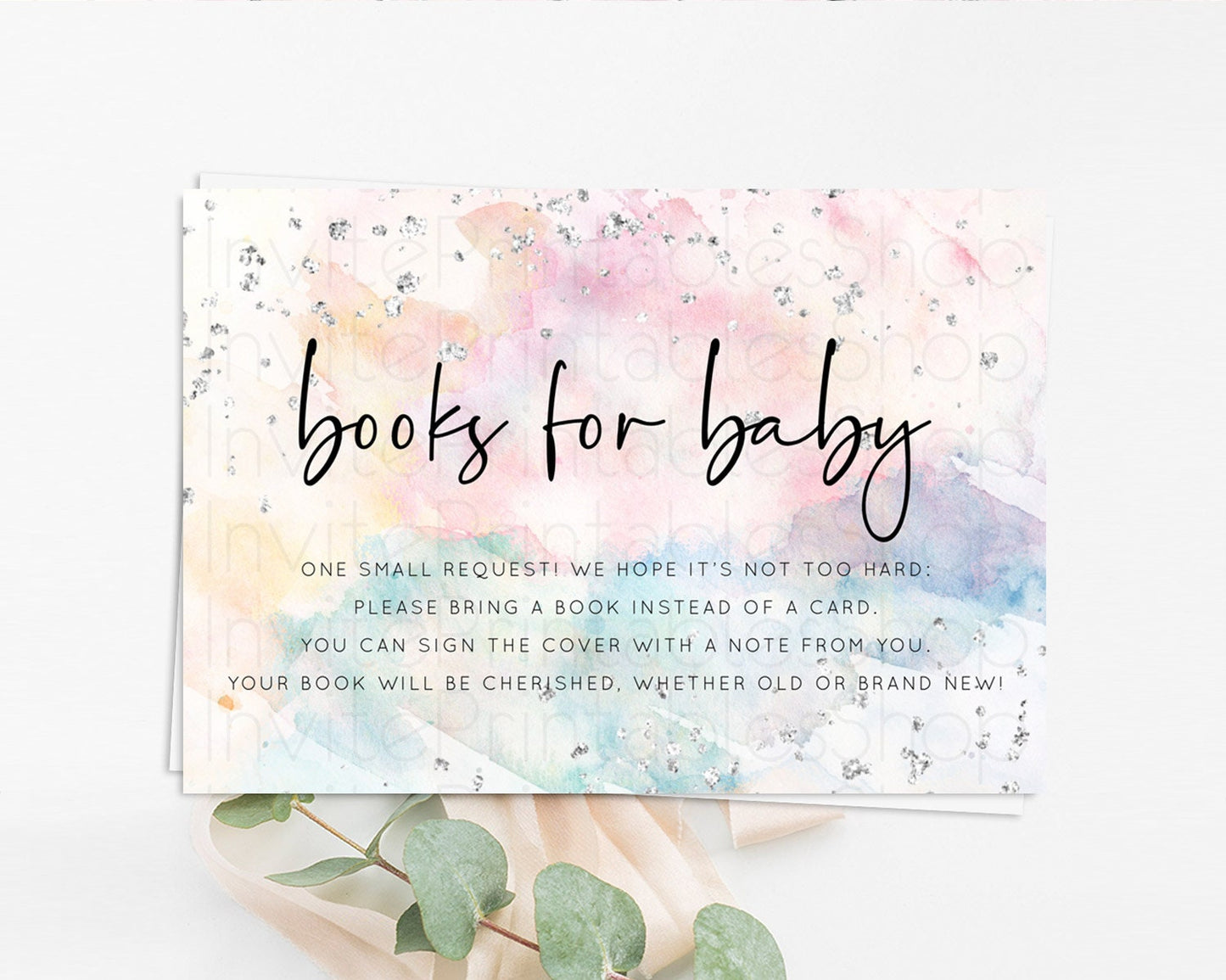 Pastel Rainbow Books For Baby Card Pastel Book Insert Pastel Colorful Book Card Confetti Watercolor Silver Guests Book Poem Request D10945