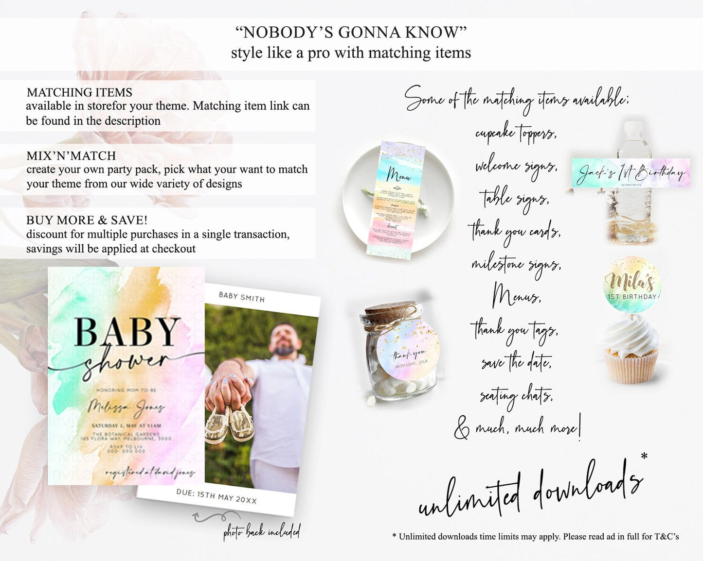 Pastel Baby Shower Invitation Rainbow Baby Shower Invitation Colorful Pastel Watercolor Invitation Gold Glitter Sprinkles Ombre D10962