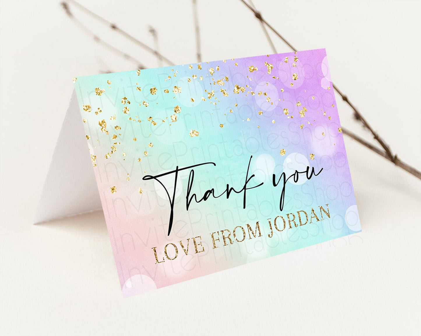 Pastel Thank You Rainbow Thank You Card Colorful Pastel Birthday Thank You Card Confetti Watercolor Pastel Teacher Thank You Cards D10618