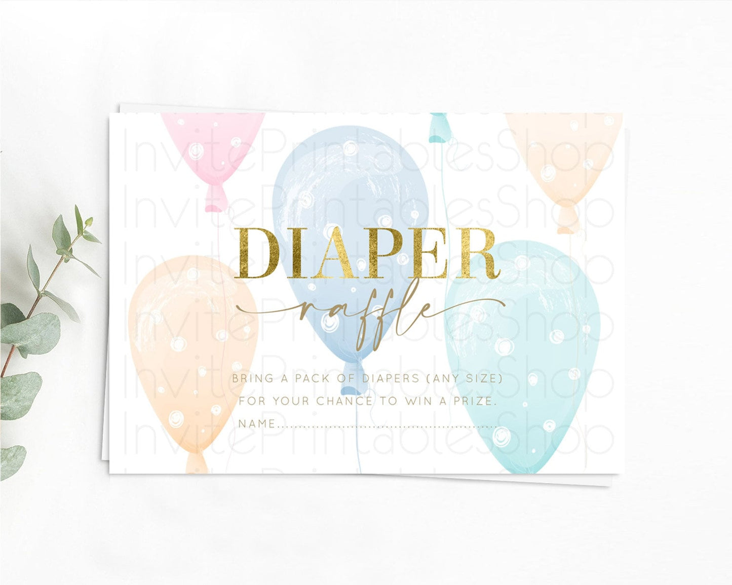 Pastel Balloons Diaper Raffle Card Colorful Balloon Diaper Raffle Insert Rainbow Balloon Diaper Ticket Confetti Balloon Raffle Game D10182